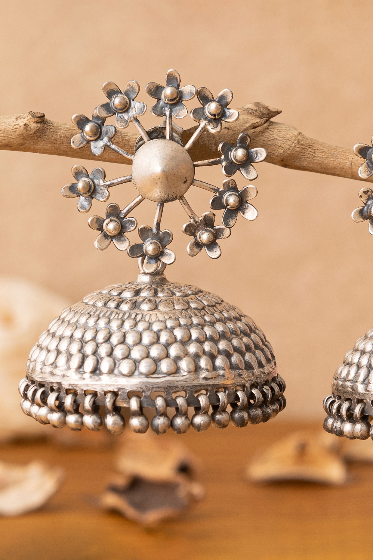 Shop online hand made silver jhumka designs with silver ghungroos Stone  Colour Red